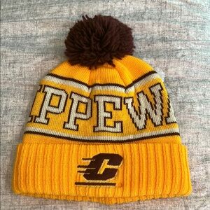 Adidas Yellow and Burgundy CMU Chippewas Knit Hat with Fold-Over Cuff central mi